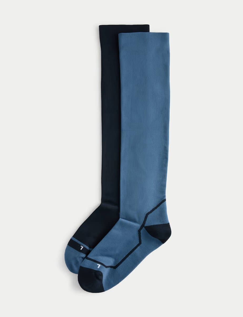 Marks & Spencer M&S Compression Cotton Rich Light Socks Pack in Blue Mix