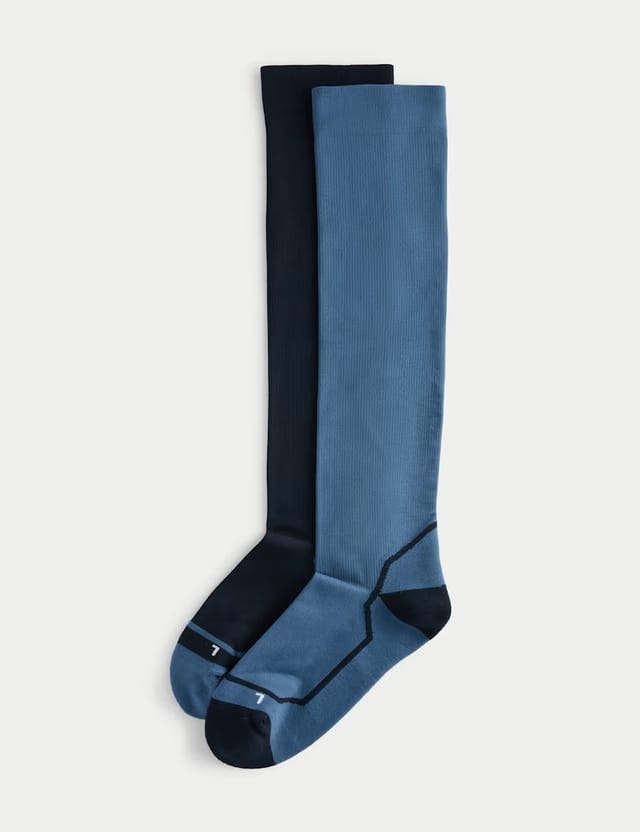 Marks & Spencer M&S 2 Pack Cotton Rich Light Compression Socks Blue Mix - 2
