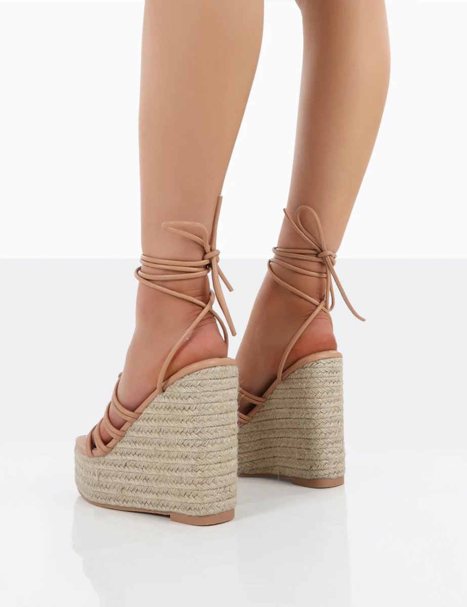 Public Desire Chakkra Nude PU High Heeled Sandal Espadrilles Wedges - 2