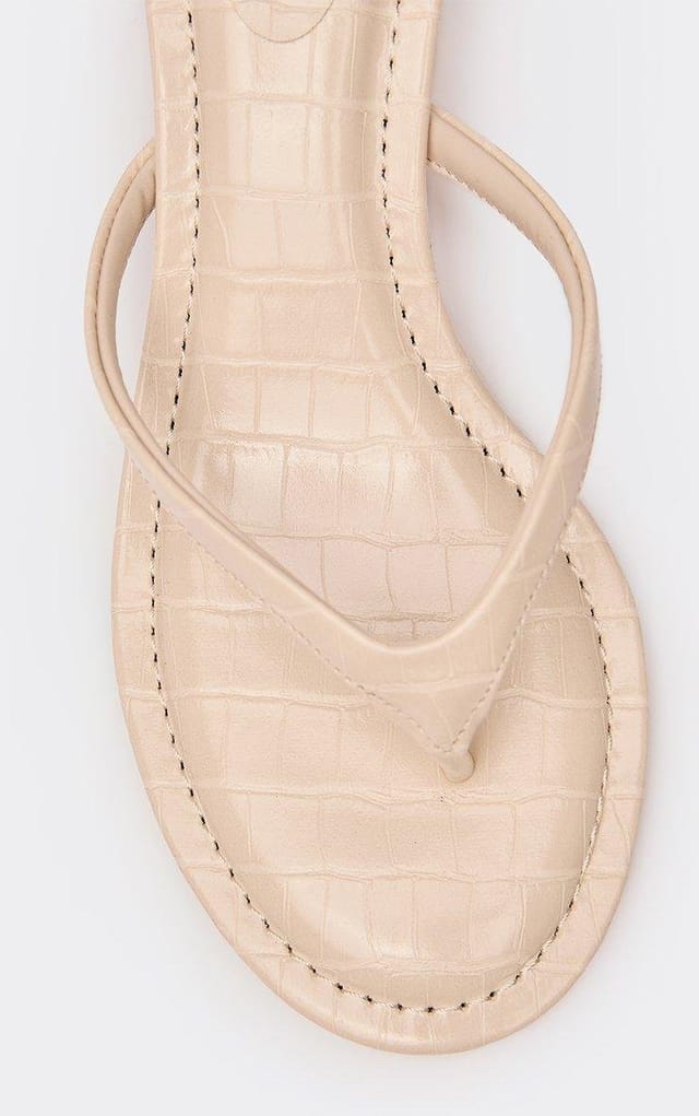 EGO Capria Thong Strap Kitten Heeled Mule In Cream Croc Print Faux Leather, Women's Size UK 3 - 2