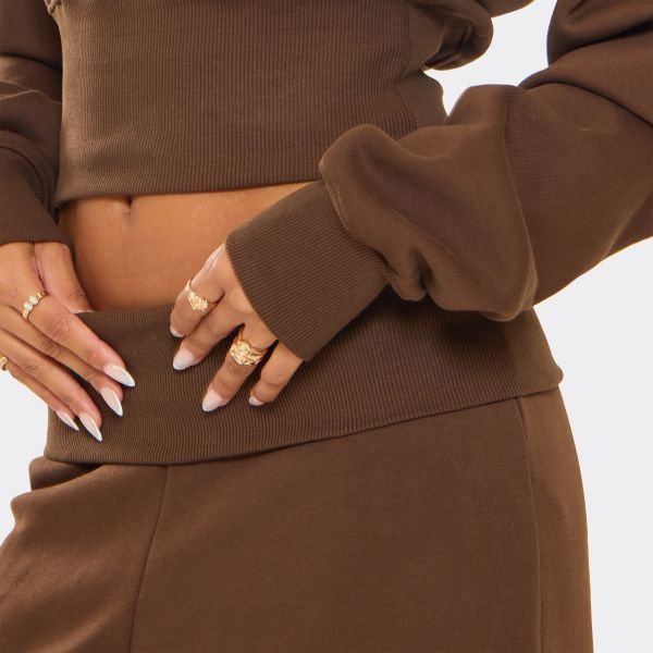 EGO Fold Over Waist Wide Leg Joggers In Chocolate, Women's Size UK 6 - 2