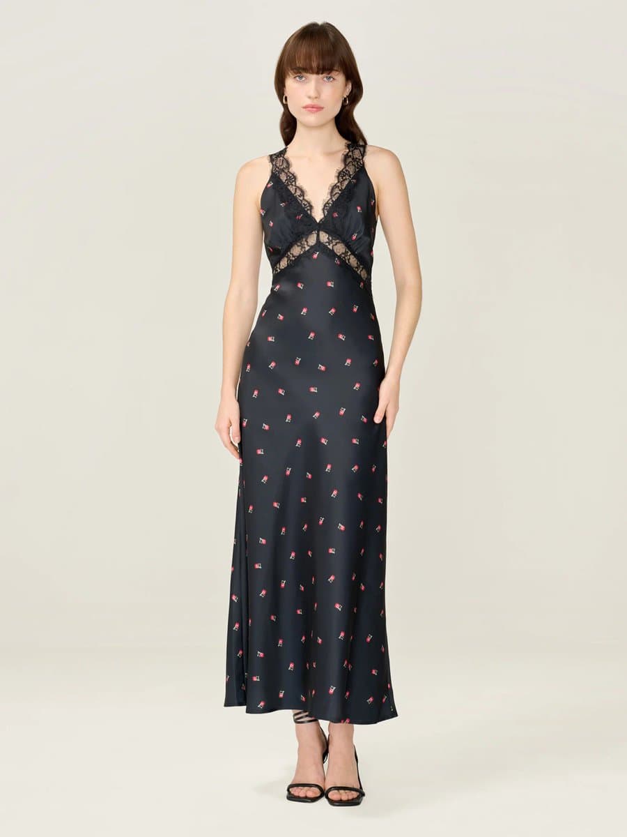 OMNES OMNES Floral Satin Mini Dress in Black