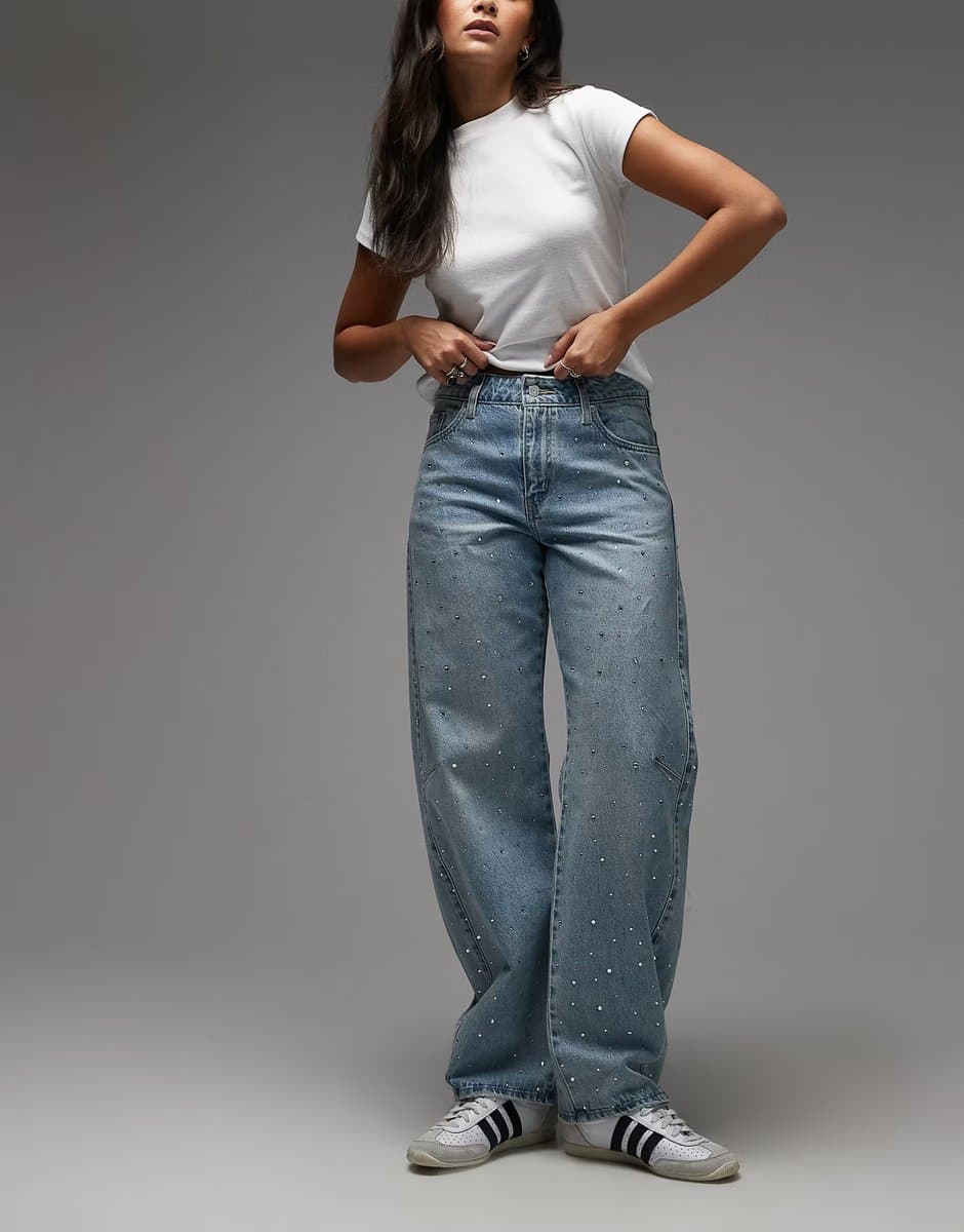 ASOS Levi's baggy dad barrel embellished jeans in mid blue