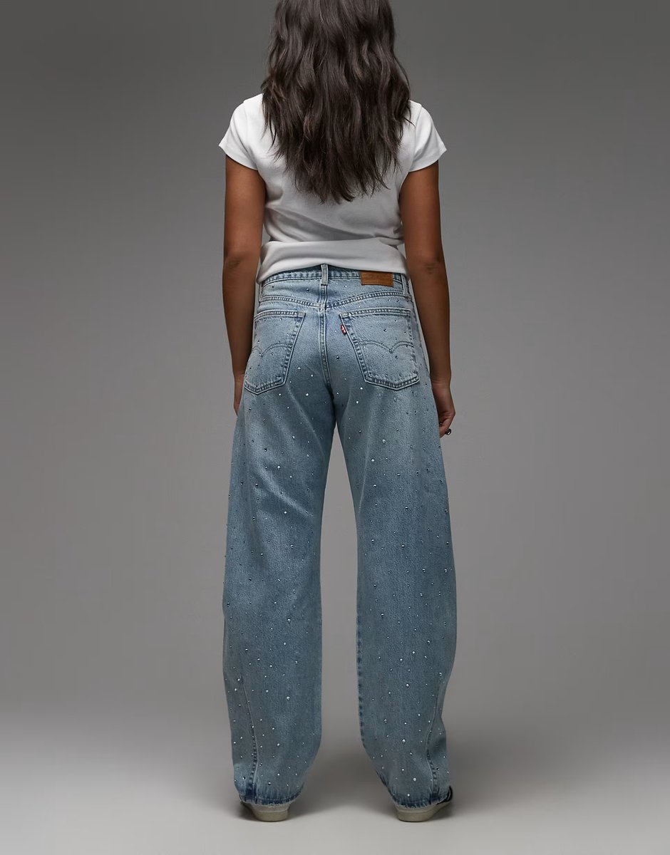 ASOS Levi's baggy dad barrel embellished jeans in mid blue - 3