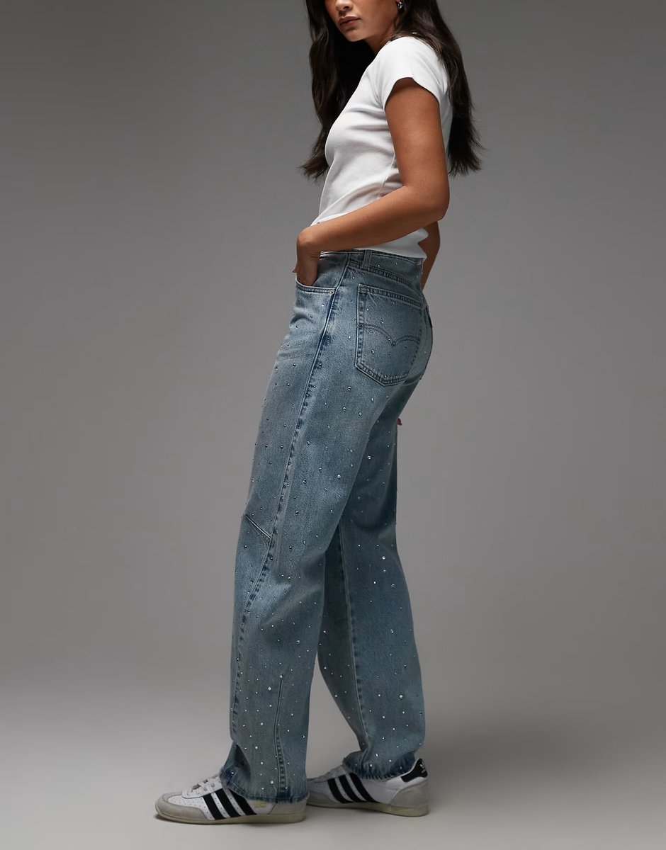 ASOS Levi's baggy dad barrel embellished jeans in mid blue - 4