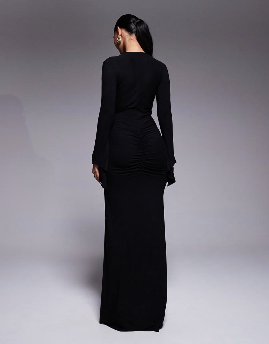 ASOS ASOS DESIGN asymmetrical angel sleeve maxi dress in black - 4