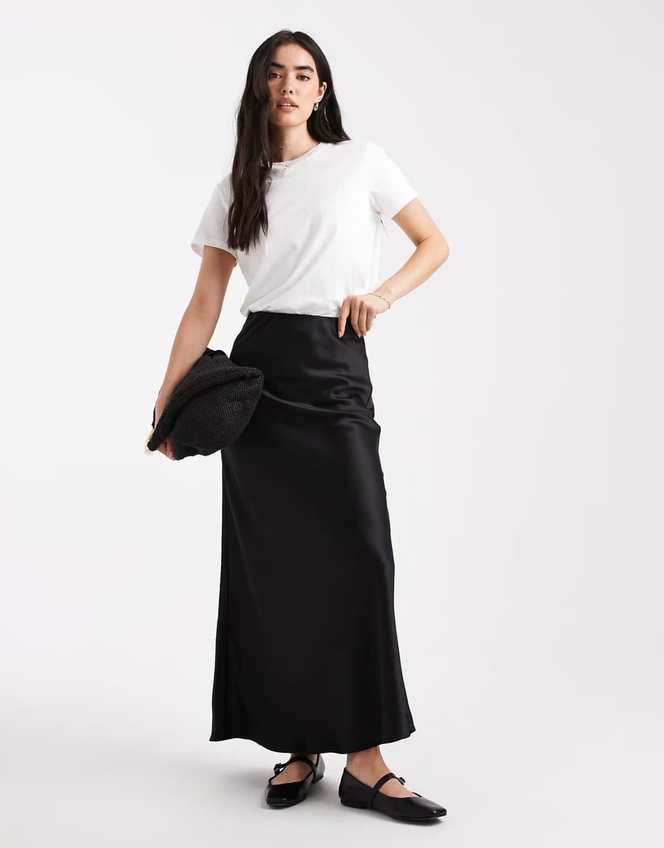 ASOS ASOS Vero Moda Satin Bias Midi Skirt in Black