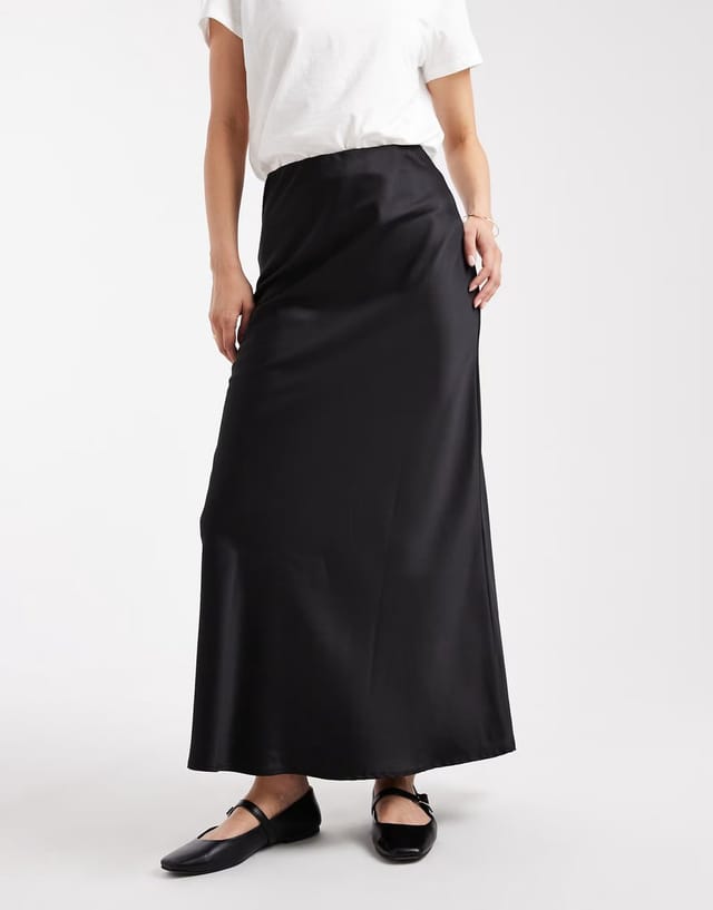 ASOS Vero Moda satin bias midi skirt in black - 2