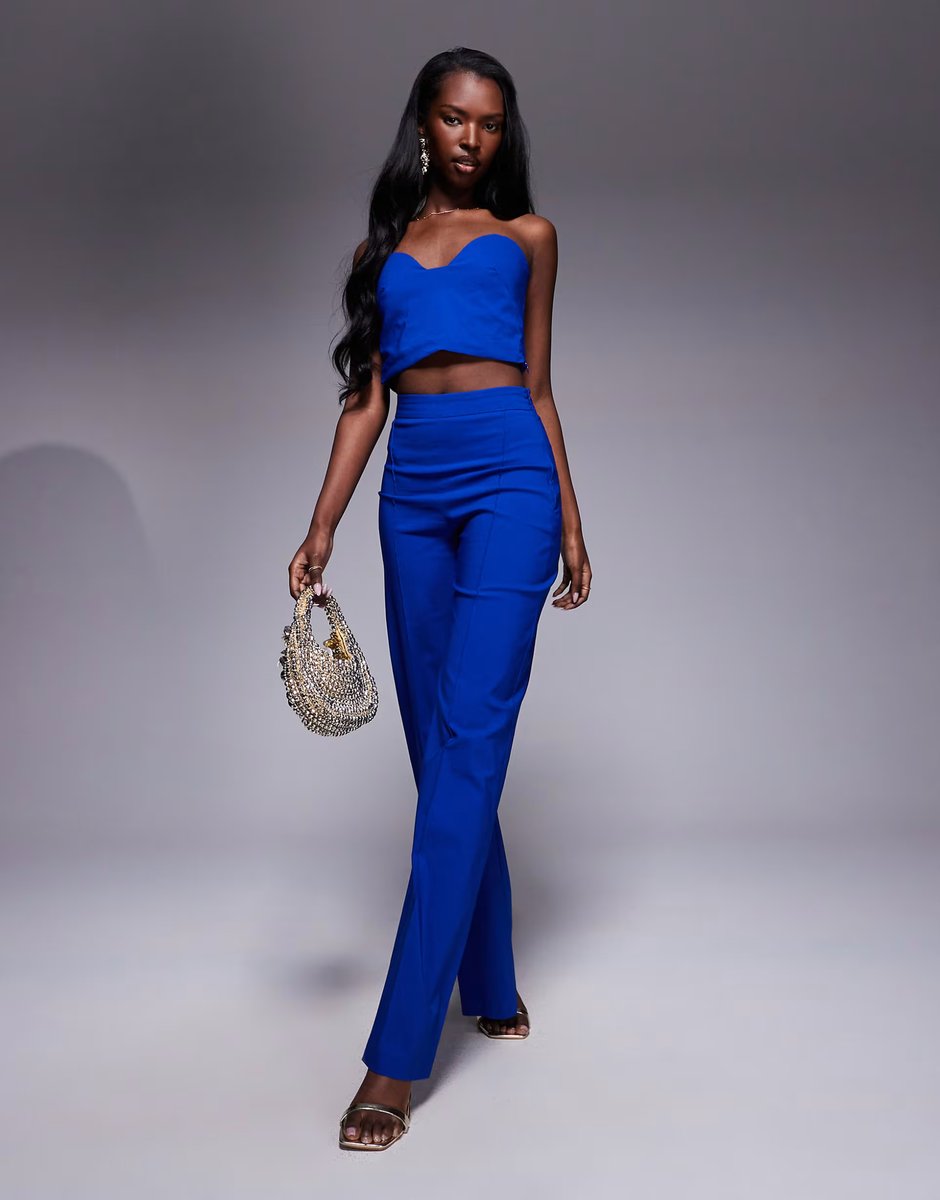 ASOS Vesper Bandeau sweetheart neckline crop top in cobalt - 2