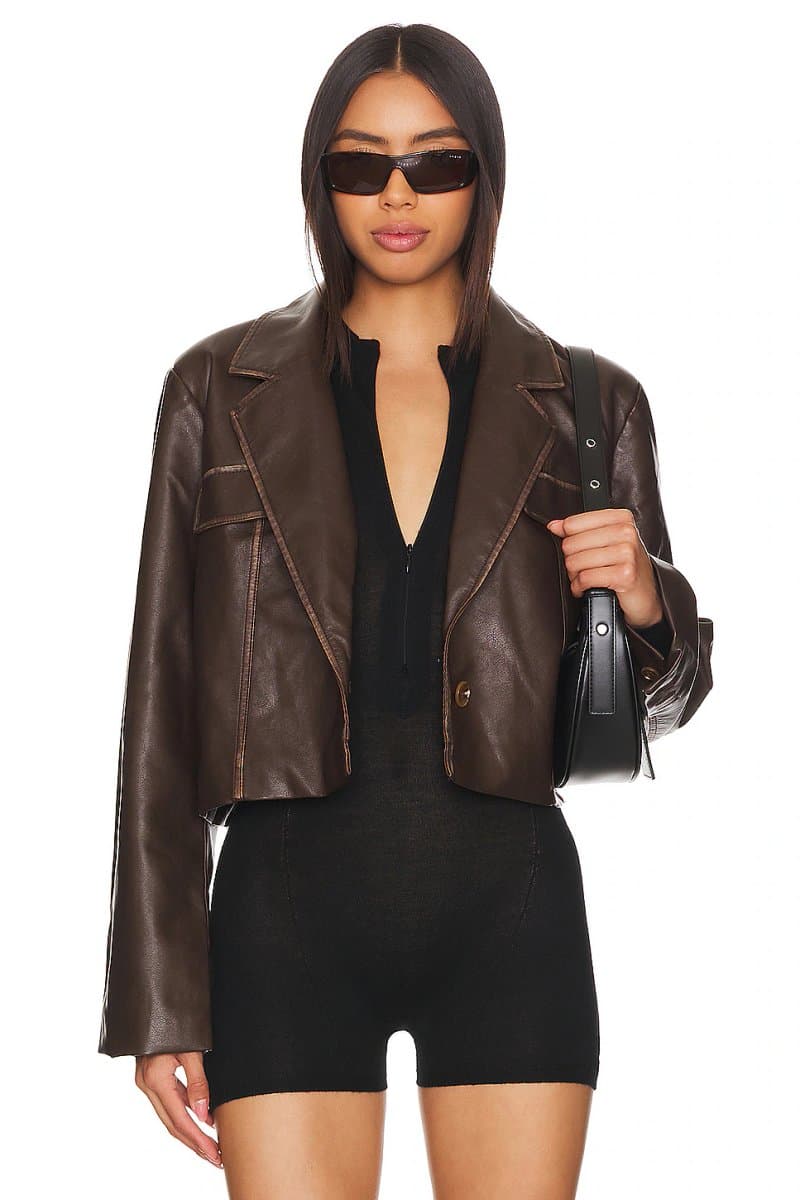 revolve revolve Faux Leather Biker Jacket in Brown