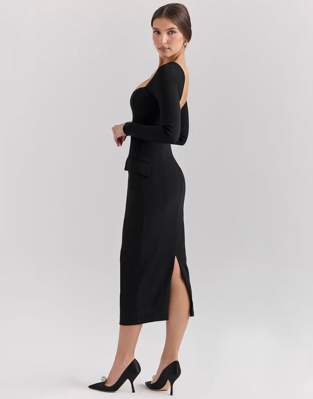 ASOS House of CB Ella stretch crepe long sleeve midi dress in black - 2