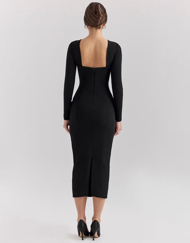 ASOS House of CB Ella stretch crepe long sleeve midi dress in black - 3