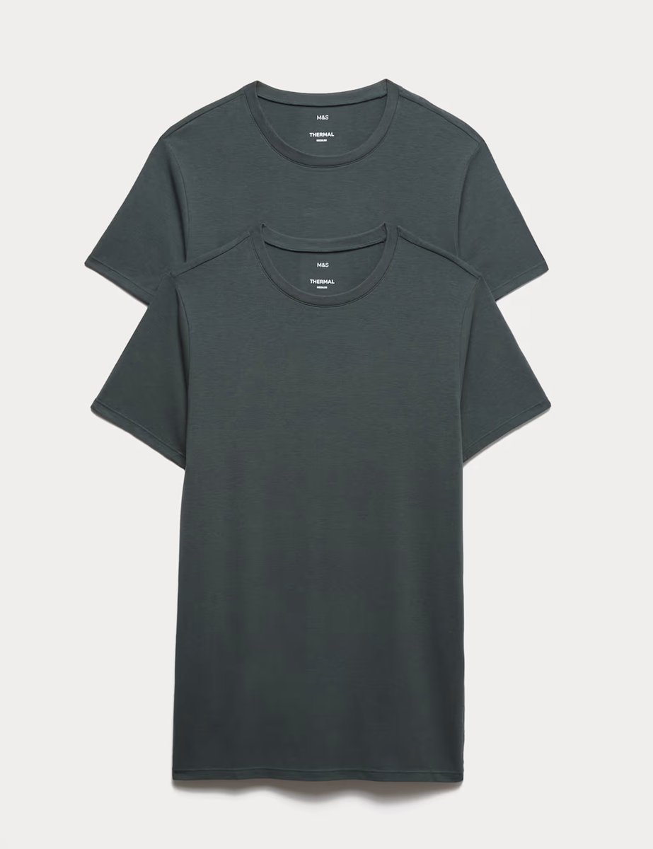 Marks & Spencer M&S 2 Pack Heatgen™ Light Thermal Short Sleeve Tops Cedar - 1