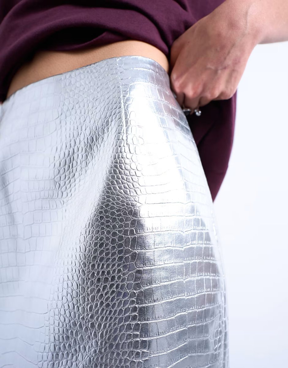 ASOS Topshop seamed detail faux leather mini in metallic - 3