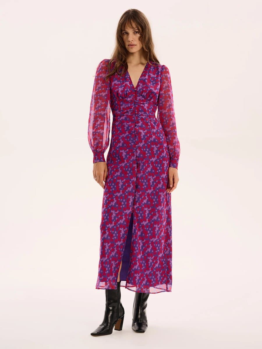 OMNES Mary-Rose Dress in Purple Scattered Floral