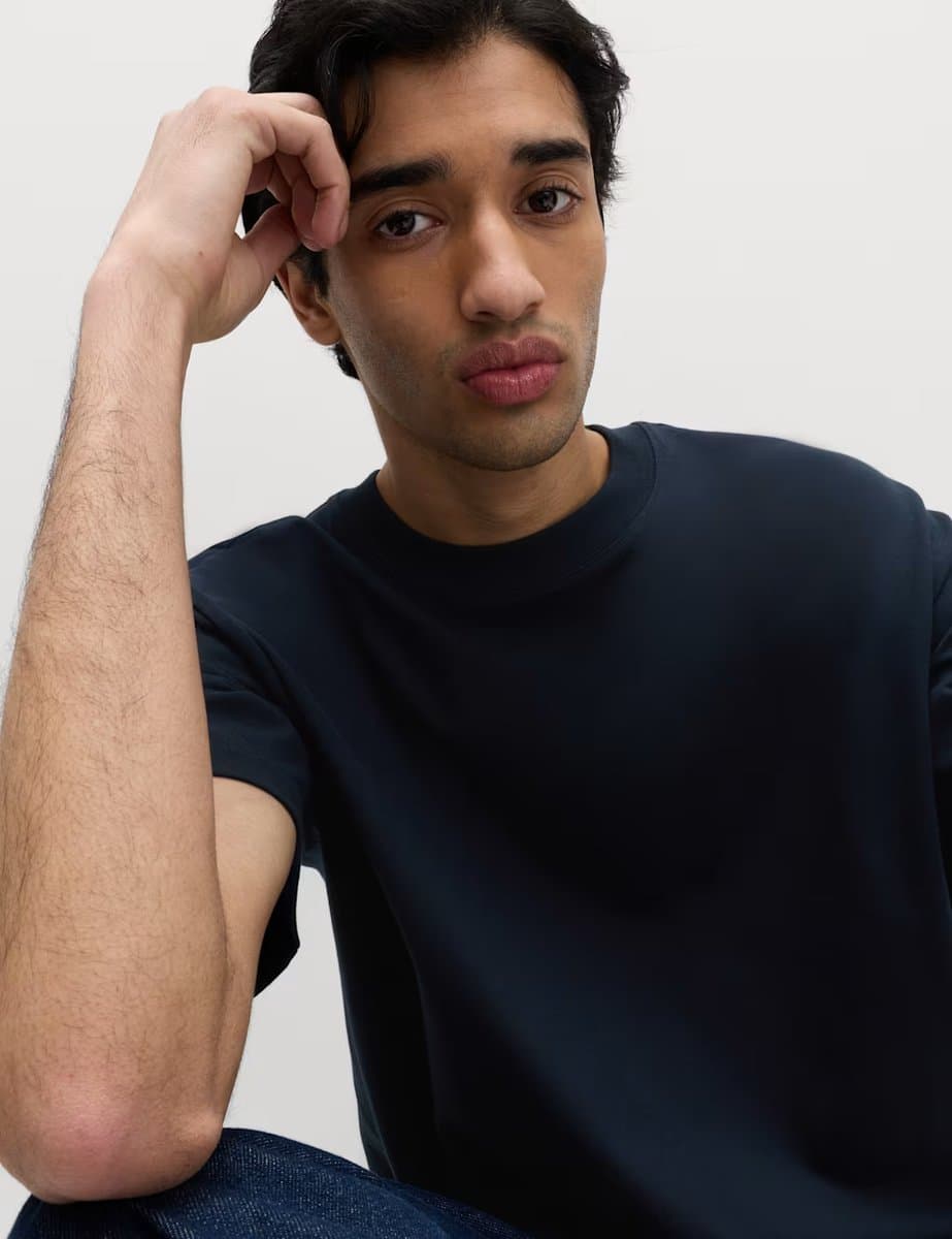 Marks & Spencer M&S Pure Cotton Oversized Midweight T-Shirt Navy