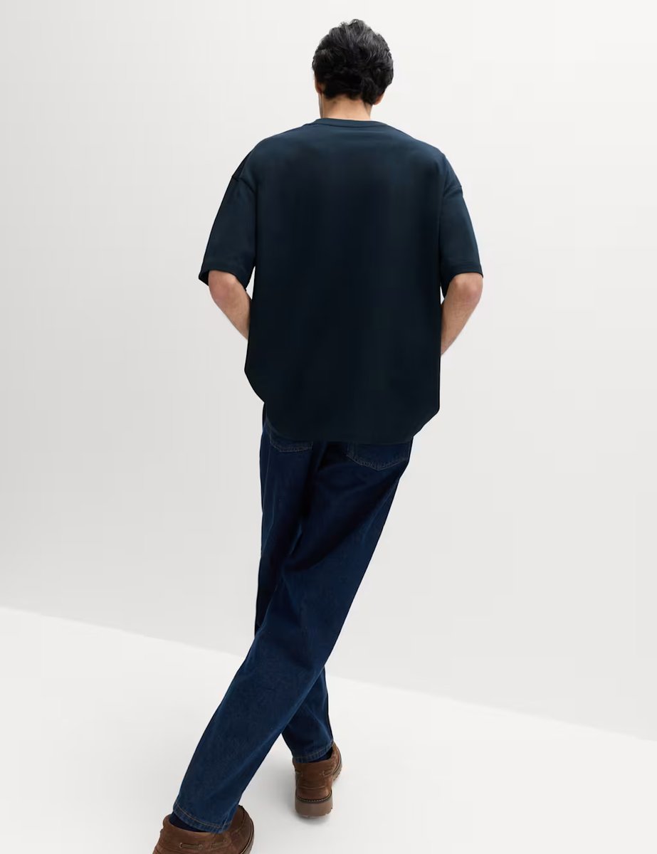 Marks & Spencer M&S Pure Cotton Oversized Midweight T-Shirt Navy - 2