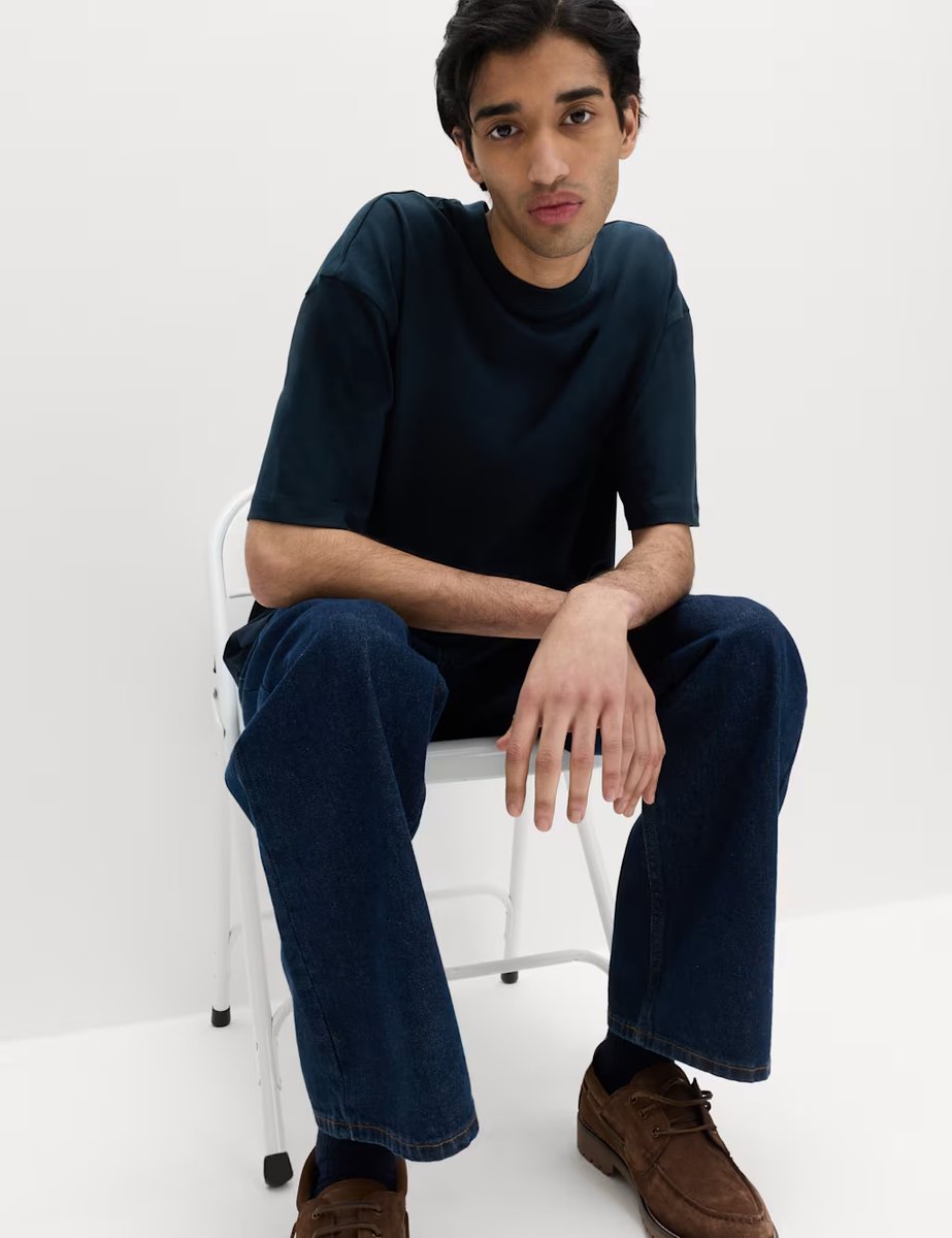 Marks & Spencer M&S Pure Cotton Oversized Midweight T-Shirt Navy - 3