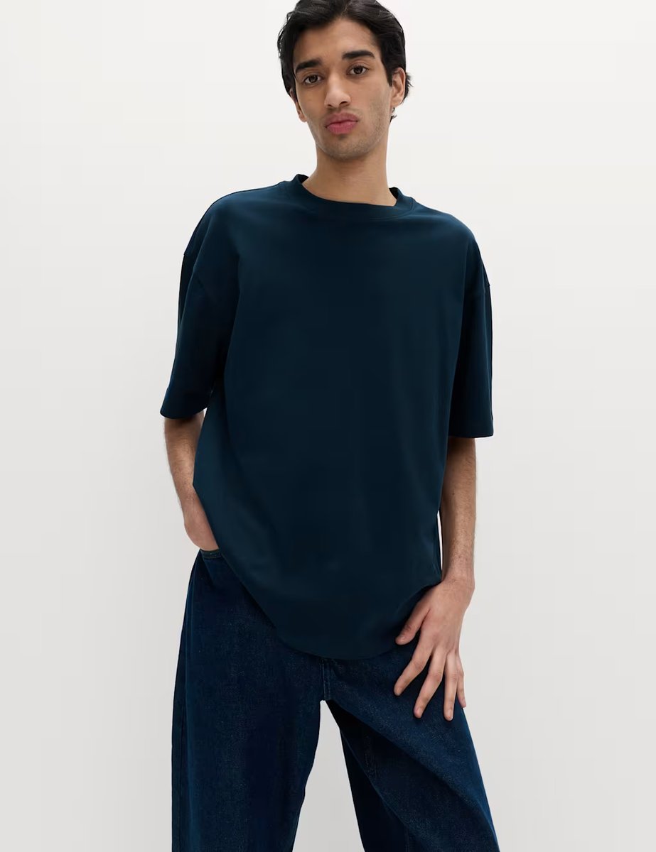 Marks & Spencer M&S Pure Cotton Oversized Midweight T-Shirt Navy - 4