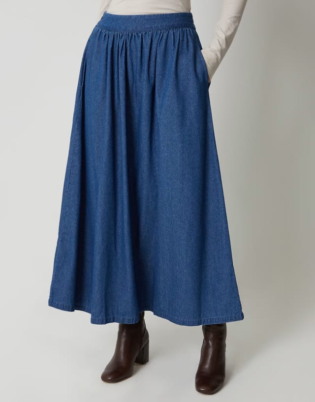 ASOS Threadbare Pull on denim midaxi skirt in mid blue - 2