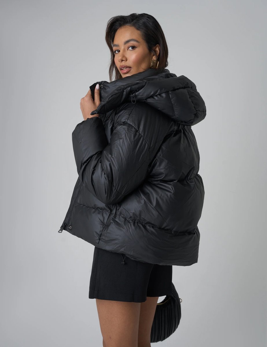 Public Desire Hooded Puffer Coat Black - 2