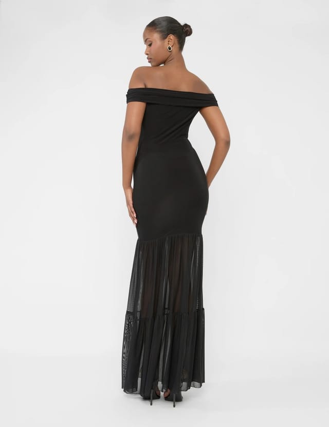 Public Desire Slinky Bardot Fold Over Mesh Hem Maxi Dress Black - 2