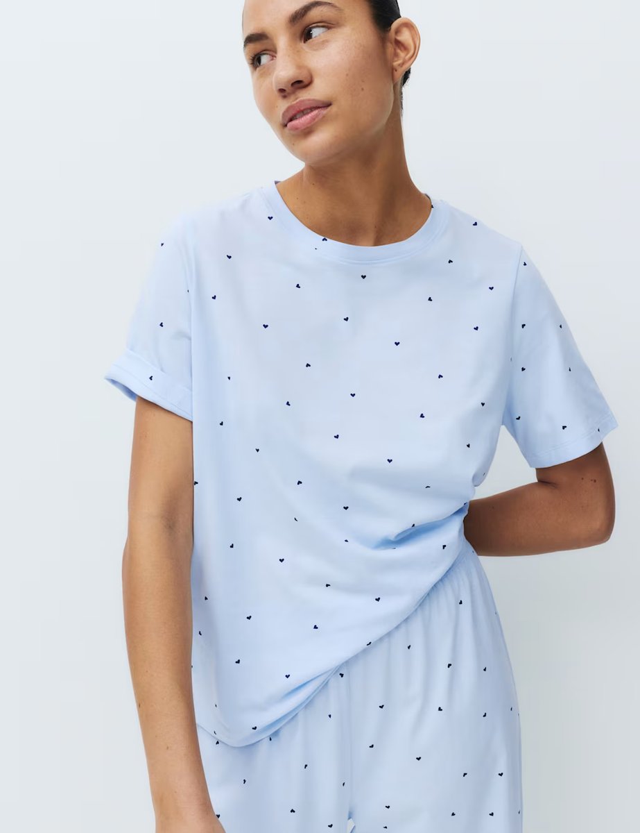 Marks & Spencer M&S Pure Cotton Printed Pyjama Set Light Blue Mix - 2