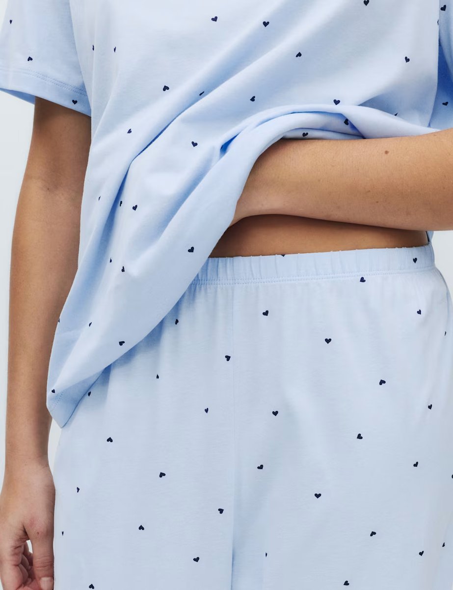 Marks & Spencer M&S Pure Cotton Printed Pyjama Set Light Blue Mix - 3