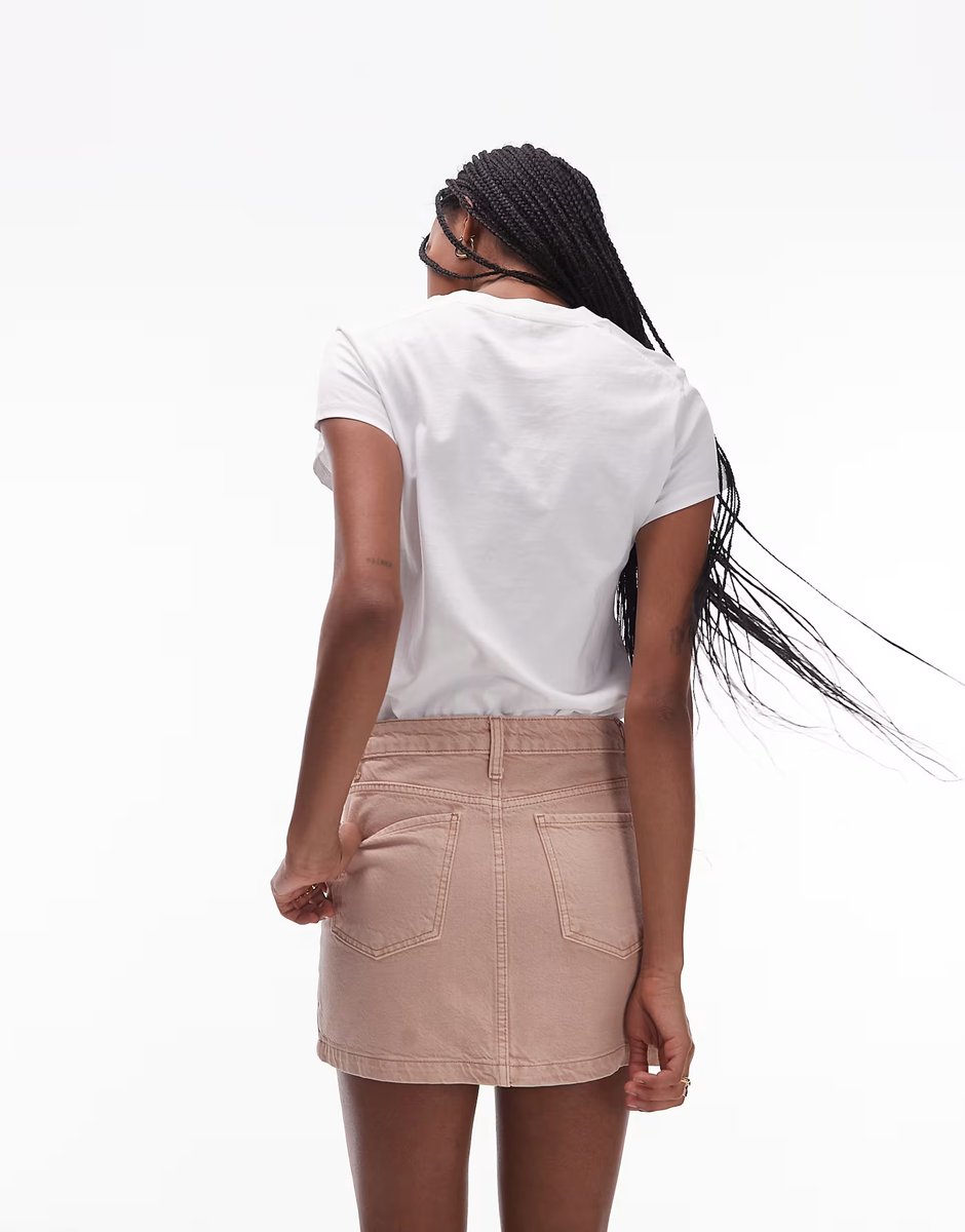 ASOS Topshop denim pelmet mini skirt in blush - 3