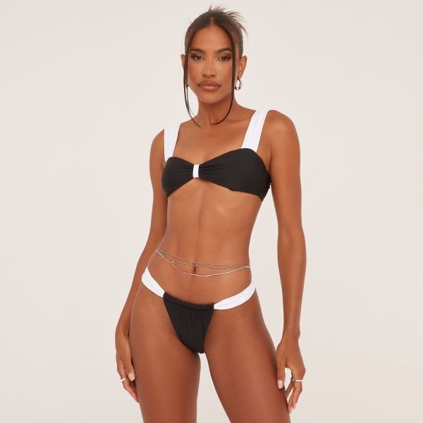 EGO Contrast Strappy Bikini Set In Black, Women's Size UK Small S - 1