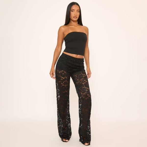 EGO Mid Rise Hot Pant Flared Leggings In Black Lace, Women's Size UK Medium M - 1