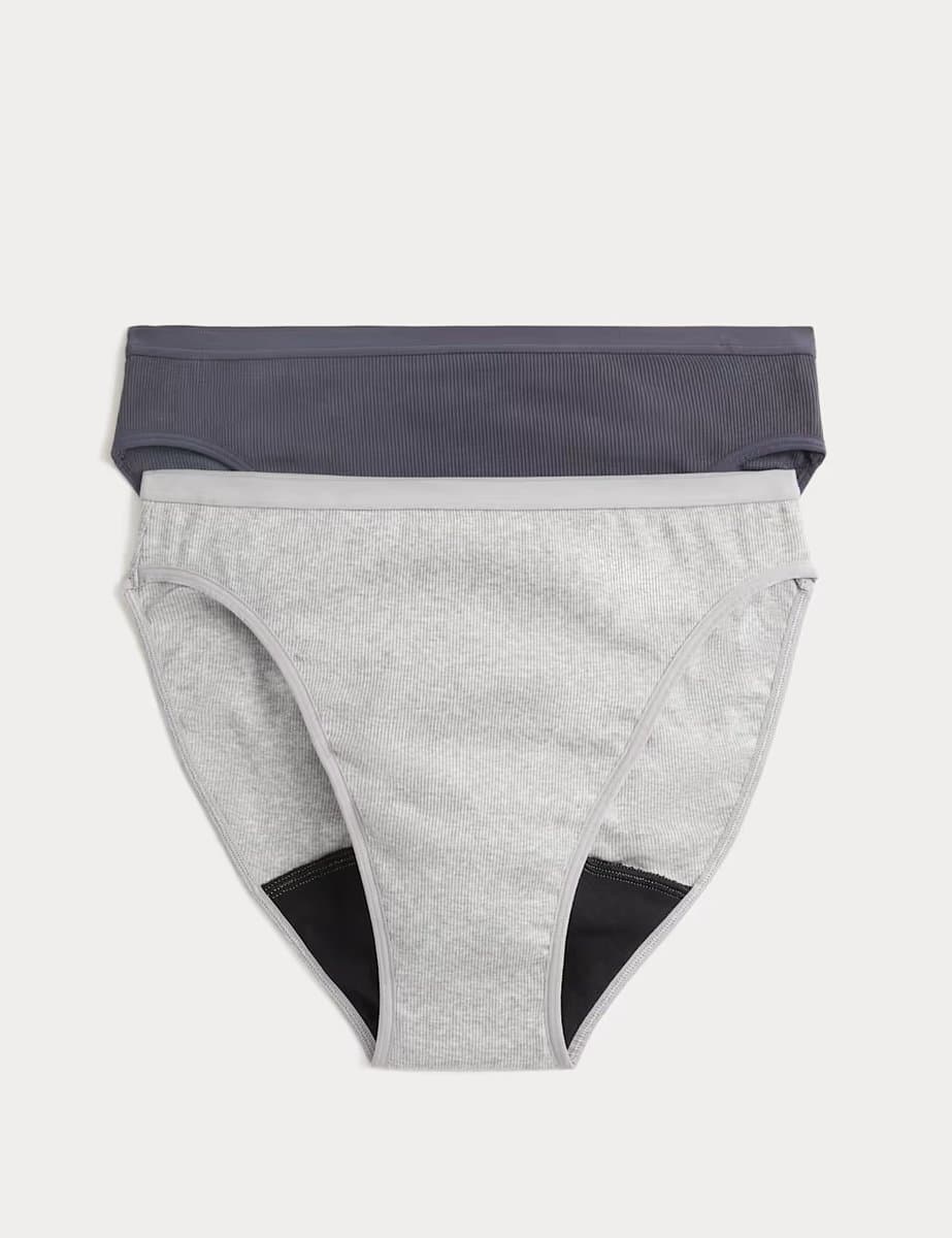Marks & Spencer M&S 2 Pack Heavy Absorbency High Leg Period Knickers Grey Mix