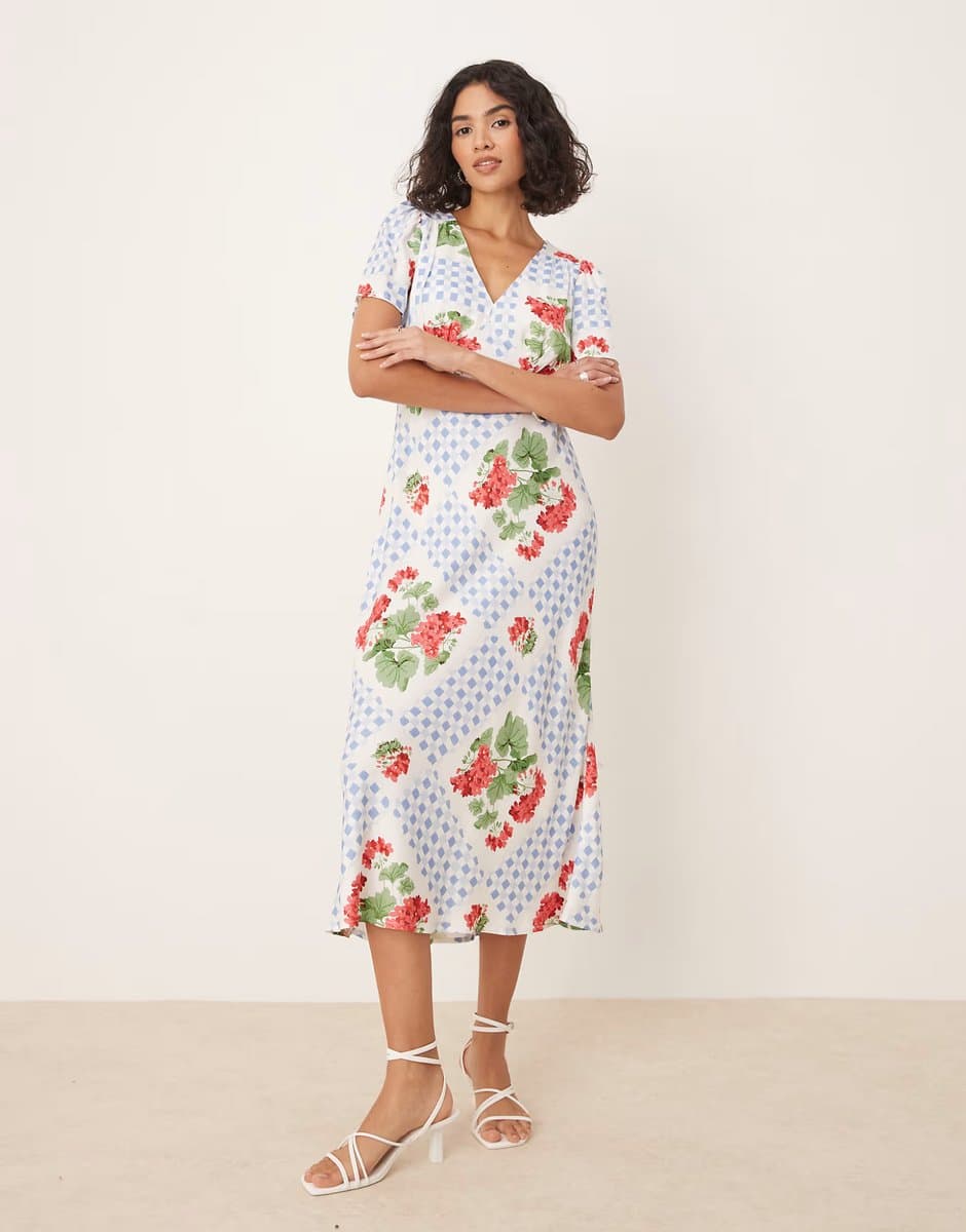 ASOS Nobody's Child Flora midi tea dress in geranium floral