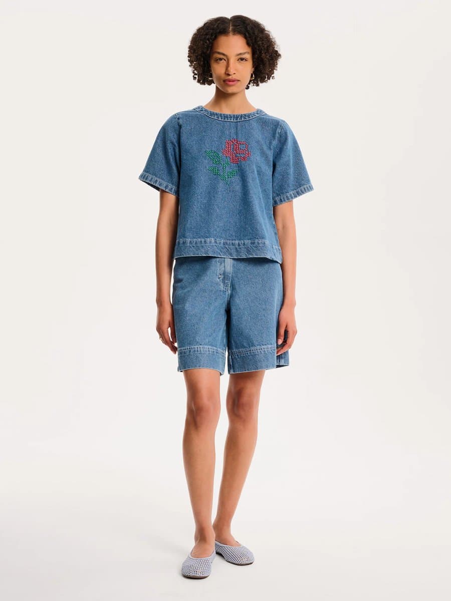 OMNES Cally Blouse in Mid Wash