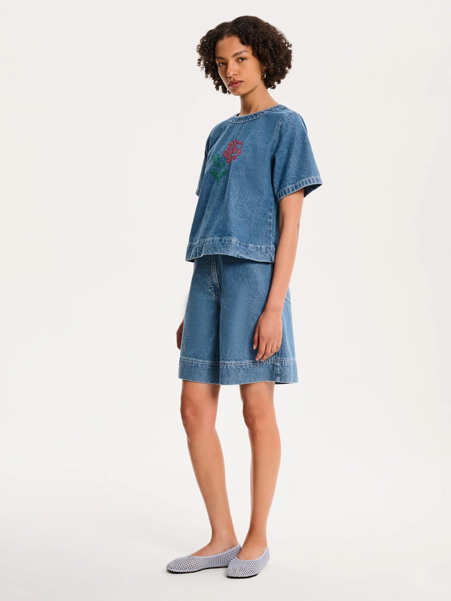 OMNES Cally Blouse in Mid Wash - 2