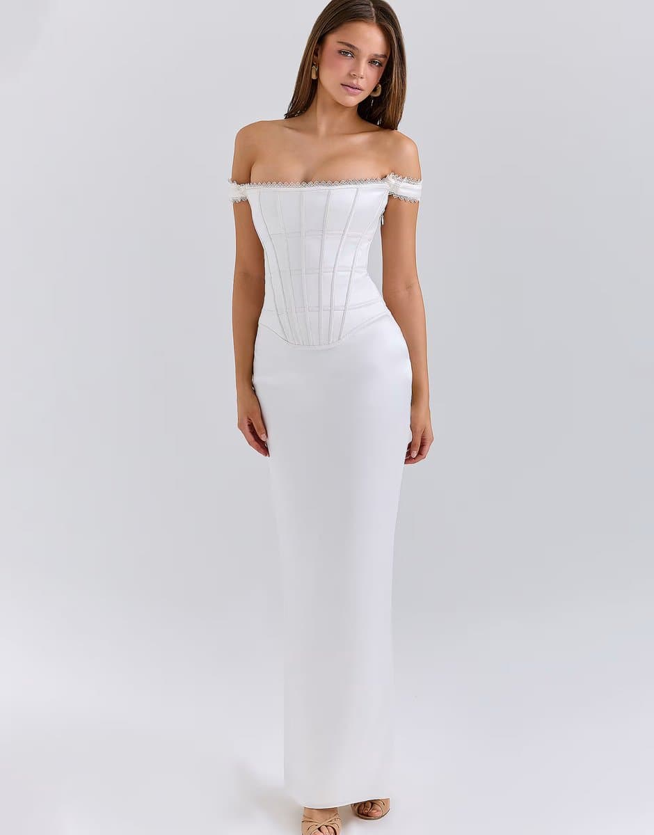ASOS House of CB Isis ivory satin corset maxi dress in ivory