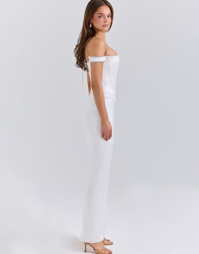 ASOS House of CB Isis ivory satin corset maxi dress in ivory - 2