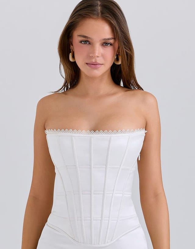 ASOS House of CB Isis ivory satin corset maxi dress in ivory - 3