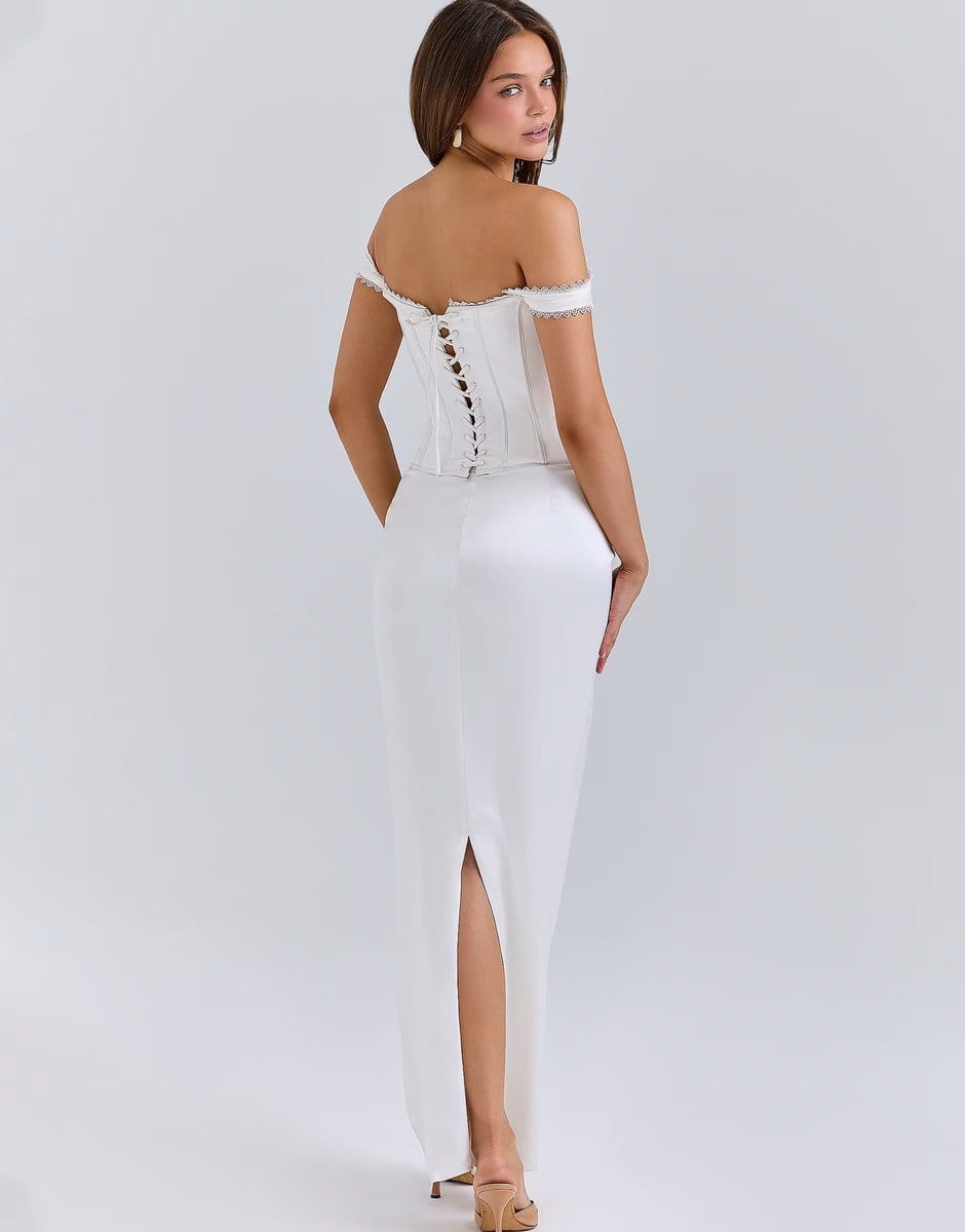 ASOS House of CB Isis ivory satin corset maxi dress in ivory - 4