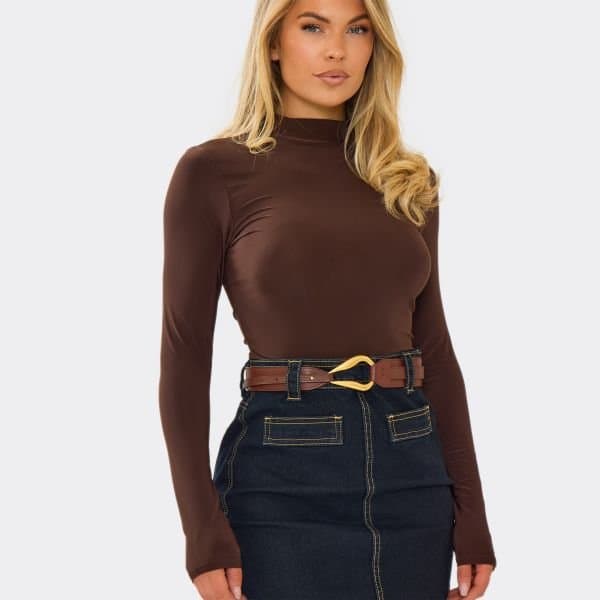 EGO EGO Contrast Buckle Detail Belt in Brown Faux Leather