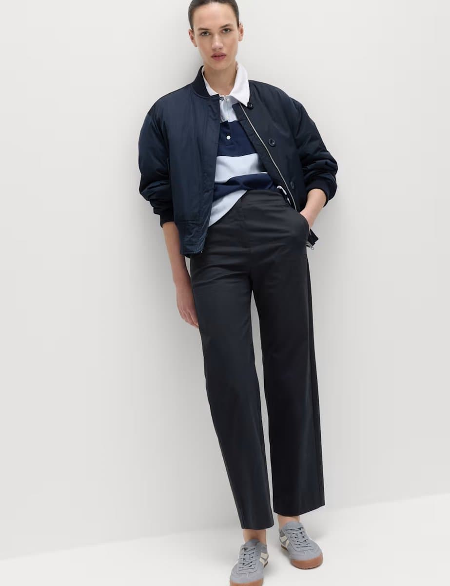 Marks & Spencer M&S Cotton Rich Straight Leg Trousers Navy