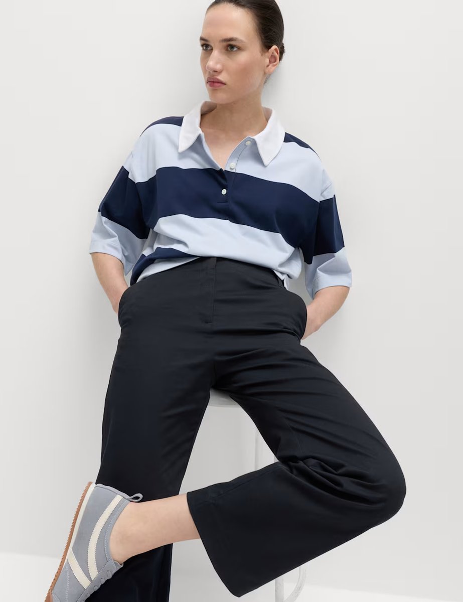 Marks & Spencer M&S Cotton Rich Straight Leg Trousers Navy - 2