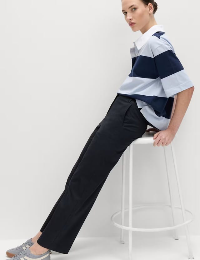 Marks & Spencer M&S Cotton Rich Straight Leg Trousers Navy - 3