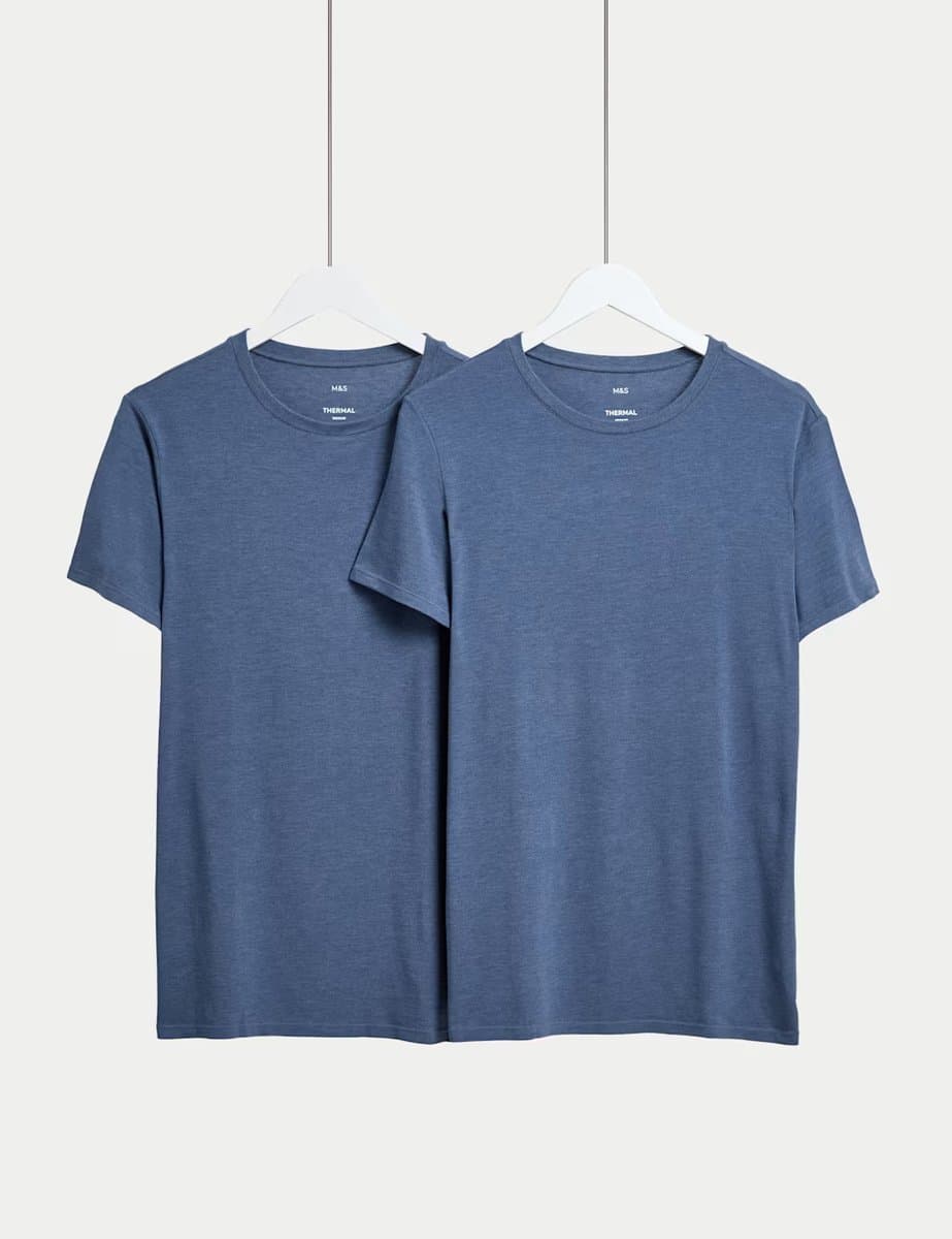 Marks & Spencer M&S 2 Pack Heatgen™ Light Thermal Short Sleeve Tops Denim