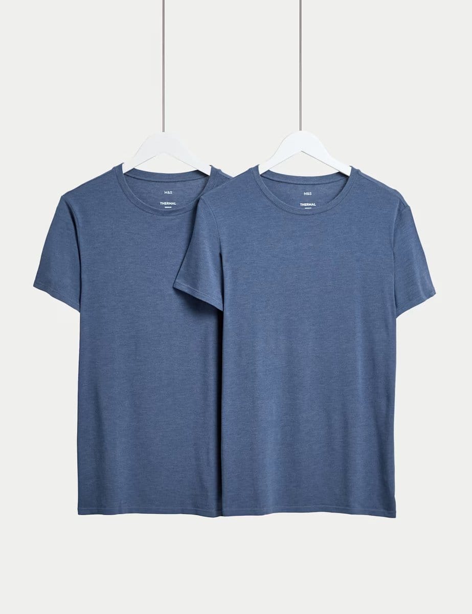 Marks & Spencer M&S 2 Pack Heatgen™ Light Thermal Short Sleeve Tops Denim - 1