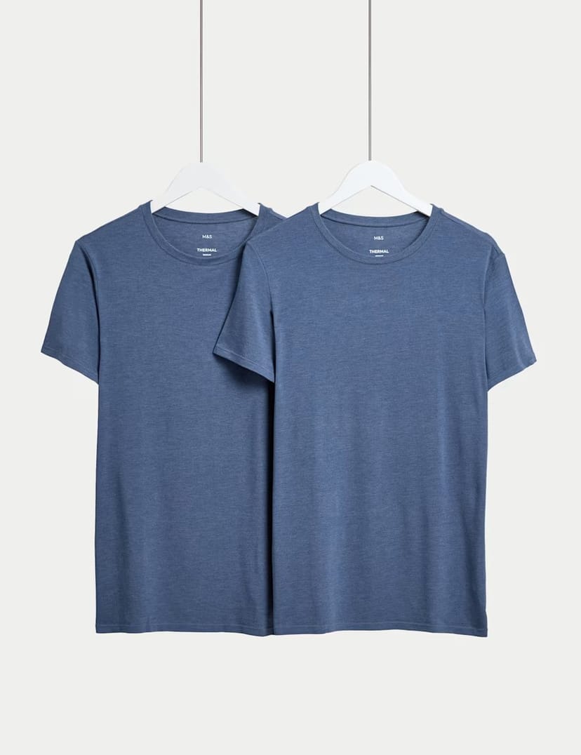 Marks & Spencer M&S 2 Pack Heatgen™ Light Thermal Short Sleeve Tops Denim - 1
