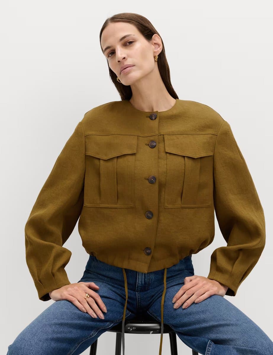 Marks & Spencer M&S Collarless Utility Jacket in Moss