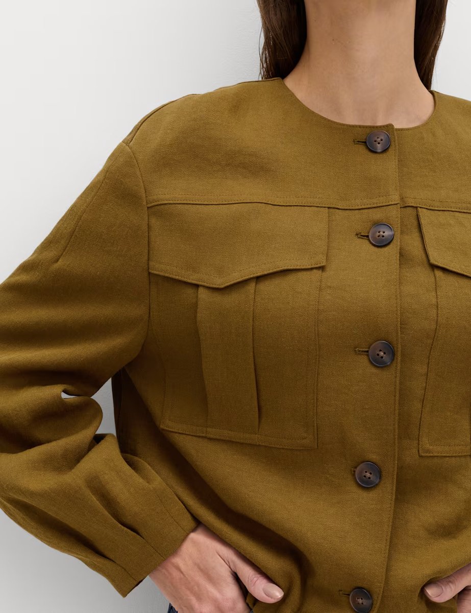 Marks & Spencer M&S Collarless Utility Jacket With Linen Moss - 3