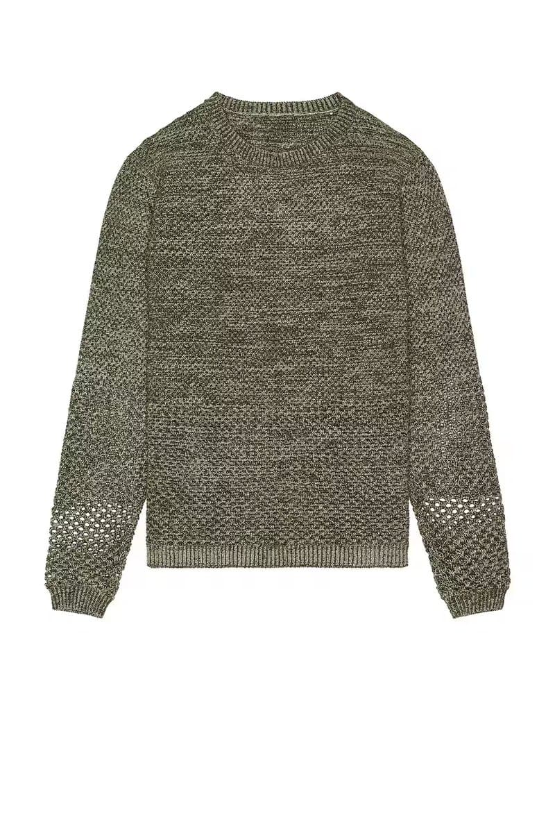revolve Revolve Moss Grey Solid Crochet Crewneck Sweater