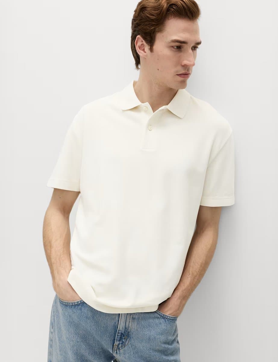 Marks & Spencer M&S Pure Cotton Garment Dyed Polo Shirt Ecru
